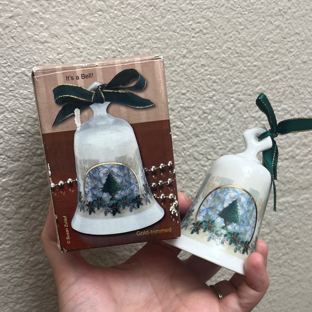 Vintage Susan Zulauf Christmas Bell Ornament with Gold Accents